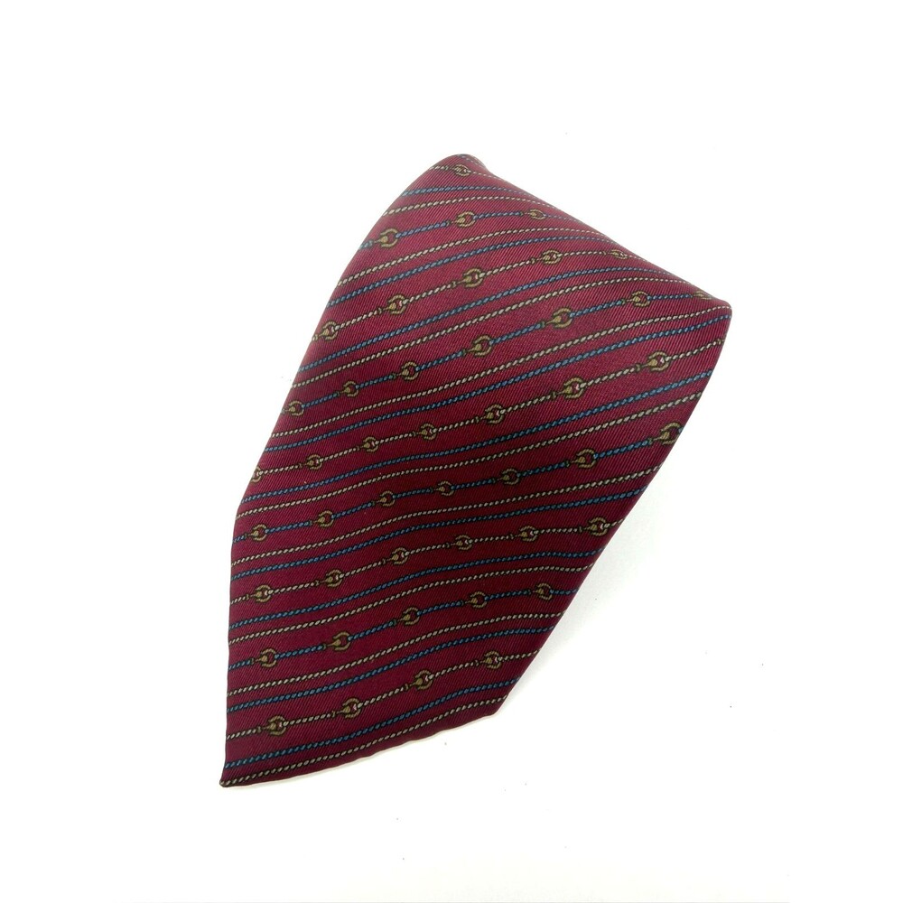 Lanvin Paris Silk Tie Mens Burgundy Blue Horsebit Snaffle Chain Italy Designer
